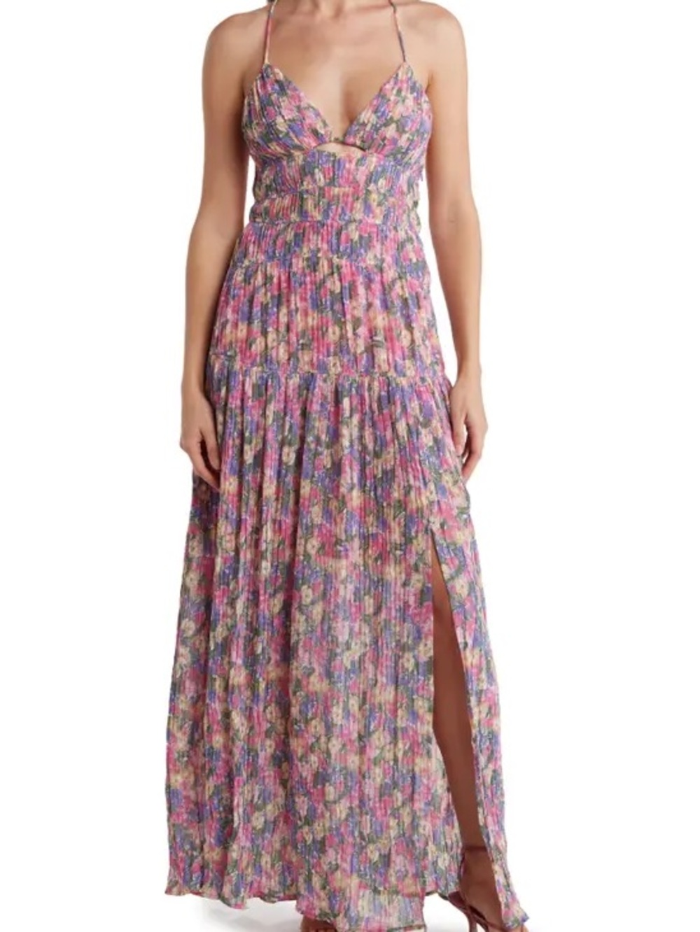 Astr Pink Purple Floral Smocked Maxi Dress